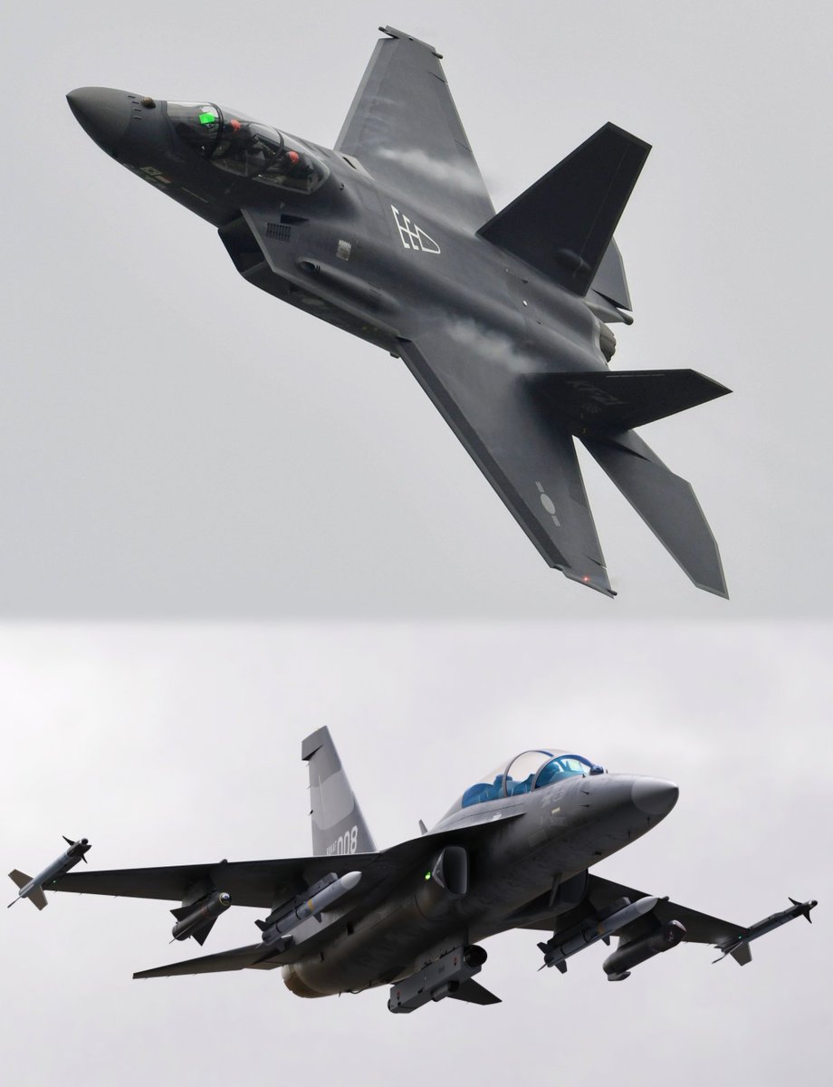 mason_8718's tweet photo. It is said that the KF-21 has officially been certified for combat readiness. 17 units are already being built on the production line. The sad thing is that the camo pattern of these units will likely be standardized as one, unlike the 6 prototypes.
Anyway, it is commendable that both the FA-50 and the KF-21 were designed as two-seaters first for various purposes.
I hope KAI will also soon show a special paint pattern for the aerobatic KF-21.