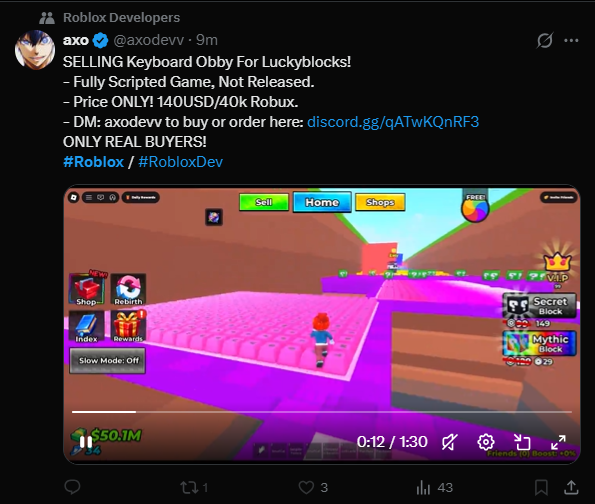 viralkurt's tweet photo. dont buy games from this guy, he sells stolen games! @axodevv 

#roblox #robloxdevs https://t.co/WXguBgOATo