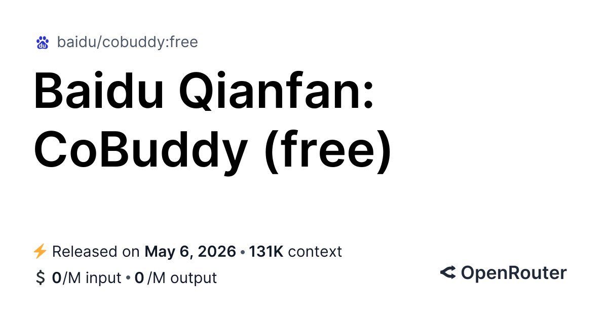 Baidu just dropped a Claude Haiku killer? CoBuddy is here and it’s optimized SPECIFICALLY for coding &amp; AI agents. 

✅ FREE on Open Router right now
✅ Full Tool Calling &amp; Reasoning support
✅ Perfect for logic generation &amp; codebase exploration

Is this the new go-to for agentic