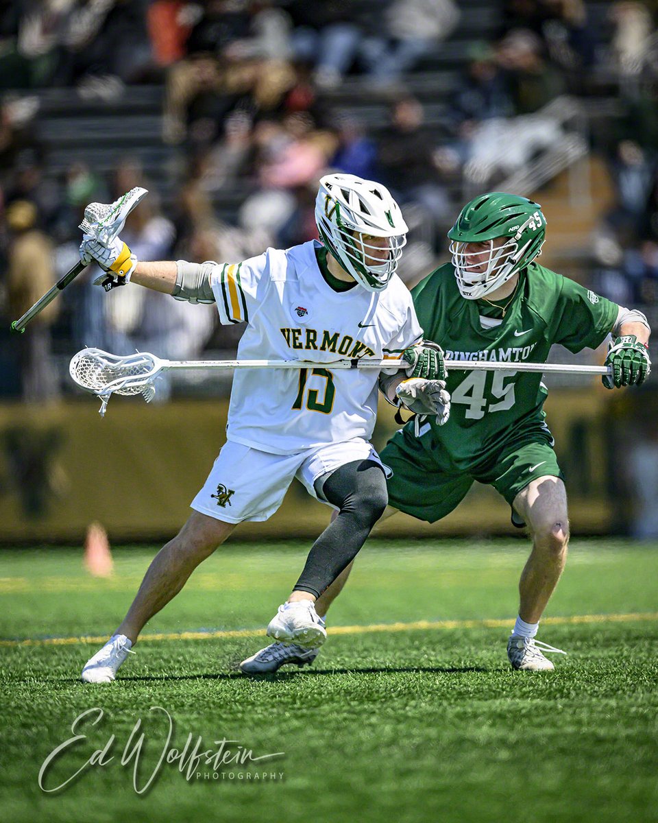 edpix's tweet photo. UVM Catamount Midfielder Sean McCeney, a Sophomore from Summit, NJ, maintains control over Binghamton Bearcat Long-Stick Midfielder Nolan Sharkey during Men’s Lacrosse play at Virtue Field in Burlington, Vermont. The Cats defeated the Bearcats 14-8 on Senior Day at the field. Shot with a @Nikon Z9 camera and a 400mm Telephoto-Nikkor lens. Exposure was 1/26,000 second @ f/2.8, ISO 200. Toned and cropped in Adobe Camera Raw and Photoshop.