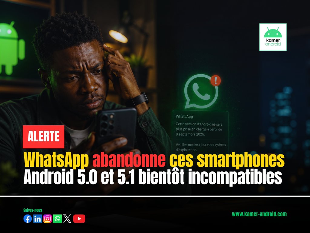 kamerandroid's tweet photo. 🚨 WhatsApp abandonnera bientôt plusieurs smartphones Android sous Android 5.0 et 5.1. 📱⚠️

Votre téléphone est-il concerné ? 👀

🔗 https://t.co/nrl4HrSkpU

🟢 Notre chaîne WhatsApp :
 https://t.co/ovbCOvcanC
#WhatsApp #Android #TechNews #KamerAndroid https://t.co/SrMRDpFEwP
