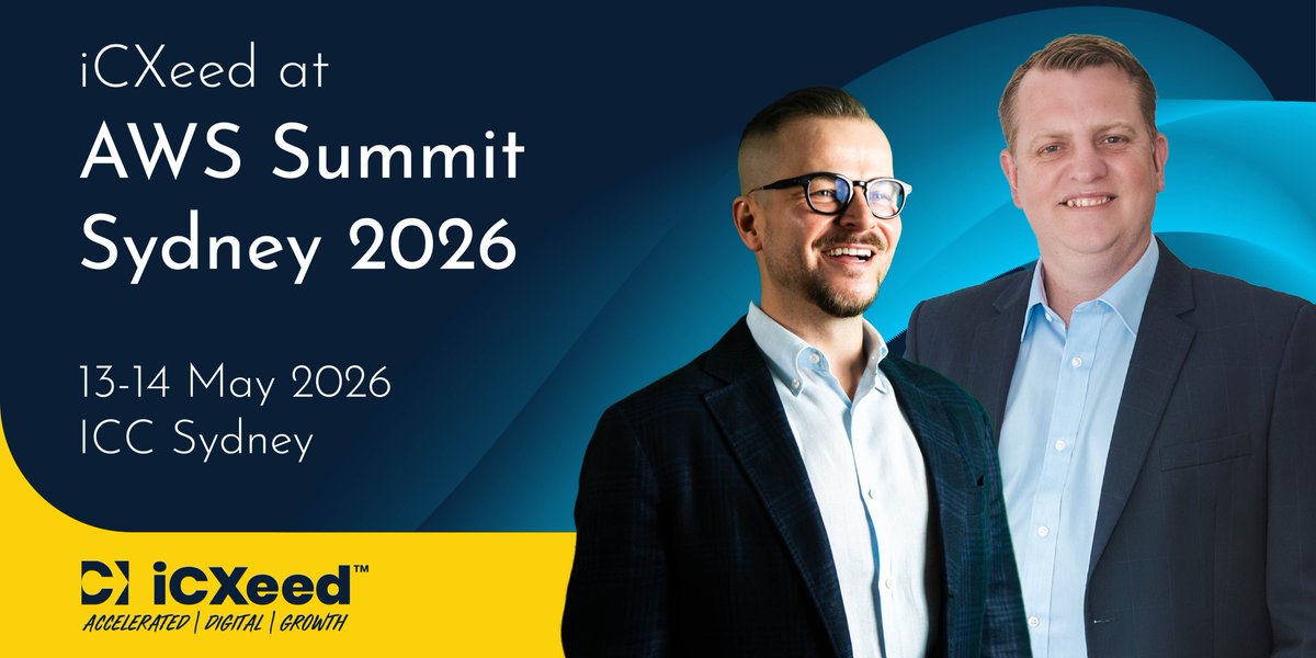 iCXeed's tweet photo. AWS Summit Sydney 2026 is almost here.

Meet Arthur Nowak &amp; Ryan Rayner from iCXeed at ICC Sydney (13–14 May) to talk analytics, AI &amp; automation on AWS.

Connect with them or visit https://t.co/aDVVwWI8Gu

#iCXeed #AmazonConnect #AWS #businessprocessinnovation #worksmarter https://t.co/jAHFahNsxh