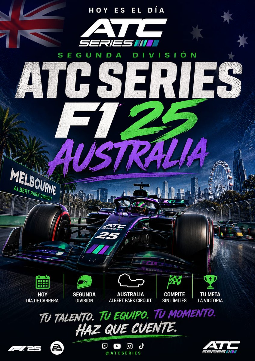 formula1virtual's tweet photo. 🏆 ATC Series 🏆
🕹️ 2°Division
🕹️ Season 3
📍 17:00  horas 🇪🇸

 Australia  🇦🇺| Grand Prix 

📍 F1 25
📍 @TMThrustmaster

La Tarde  del Sábado  de  F1 eSports   que no debes perderte .

Live/TV 
Enlace: https://t.co/eYepCyHeqK… https://t.co/ASAiE6iwNd