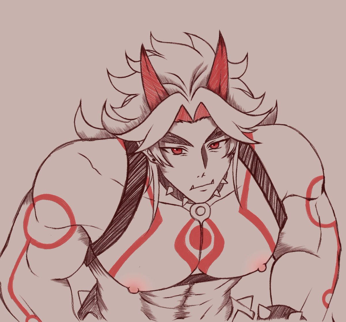 ReviMatterson's tweet photo. I passedmy test in college so i celebrate by drawing men booba (Aka the other is Sett from LOL :D) 
#settlol #lol #leagueoflegend #genshinimpact https://t.co/hR2dJ8NZr7