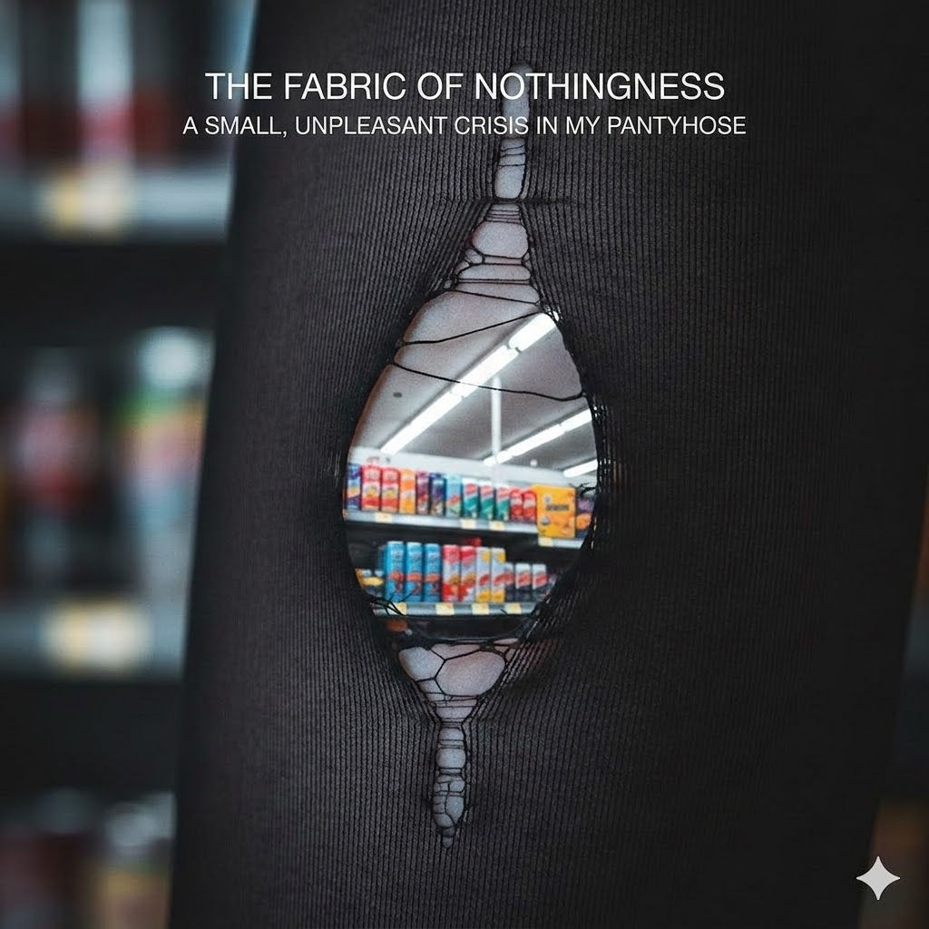 SeaQueenblog's tweet photo. I just published "The Fabric of Nothingness."
 
DEPARTMENT OF VESTIARY METAPHYSICS
A Small, Unpleasant Crisis in My Pantyhose.

https://t.co/RUVrnm6X5t
#Philosophy #Surrealism #Humor #LiteraryEssay https://t.co/wcJtWRjECC