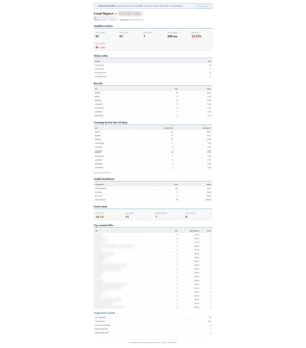 linkilo1's tweet photo. Need a crawl log report? whether you're working as an agency or a freelancer, or just need to know what the current status is, and compare it with the last report, you can. - coming soon v2.7 https://t.co/xiONvj9595