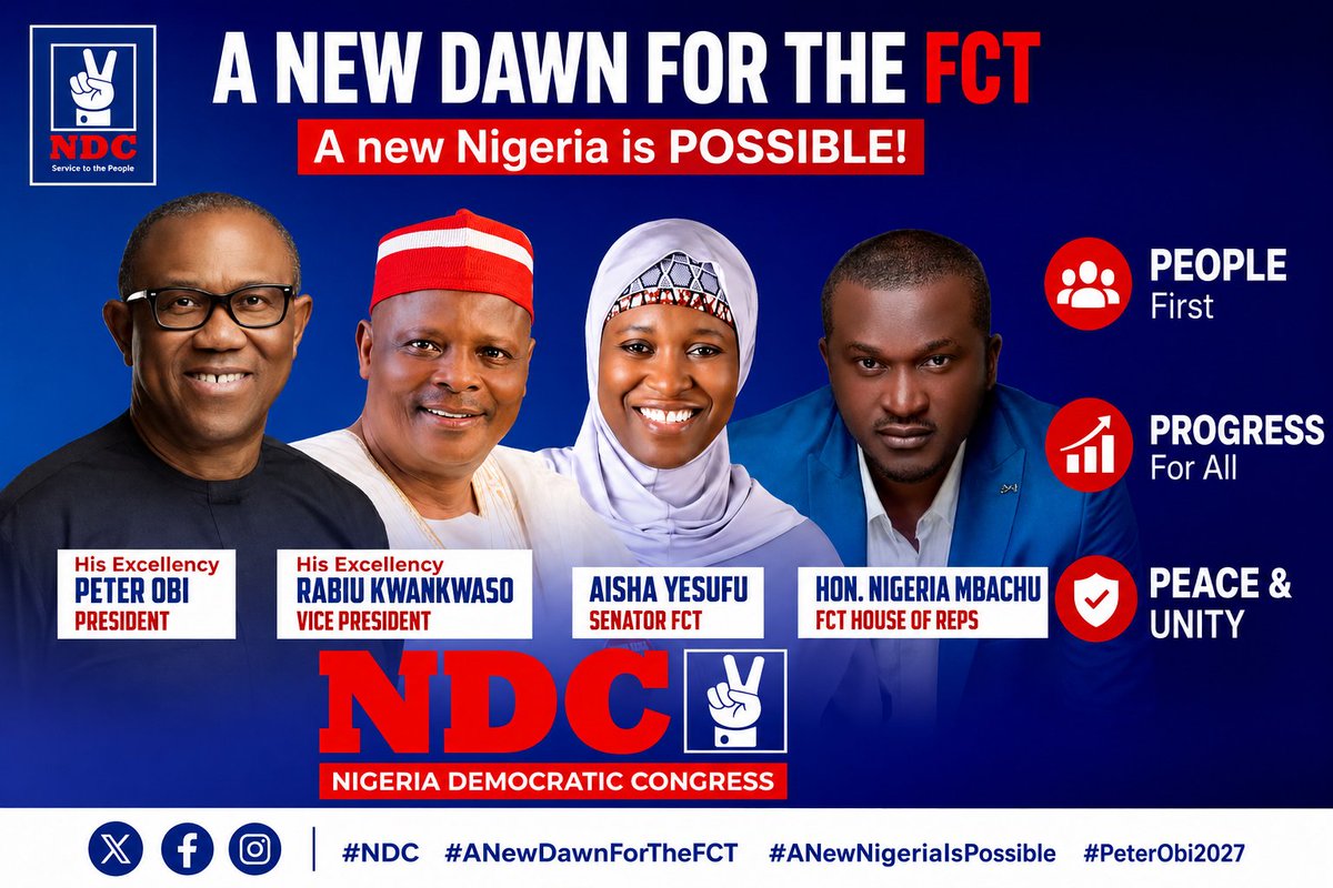 🇳🇬 A new generation of leadership.
A new voice for the people.
A new dawn for the FCT and Nigeria.
Hope is not lost.
The dream of a united, secure, and prosperous Nigeria is still alive.
Together, we can build a nation where the people truly come first.
#PeterObi2027