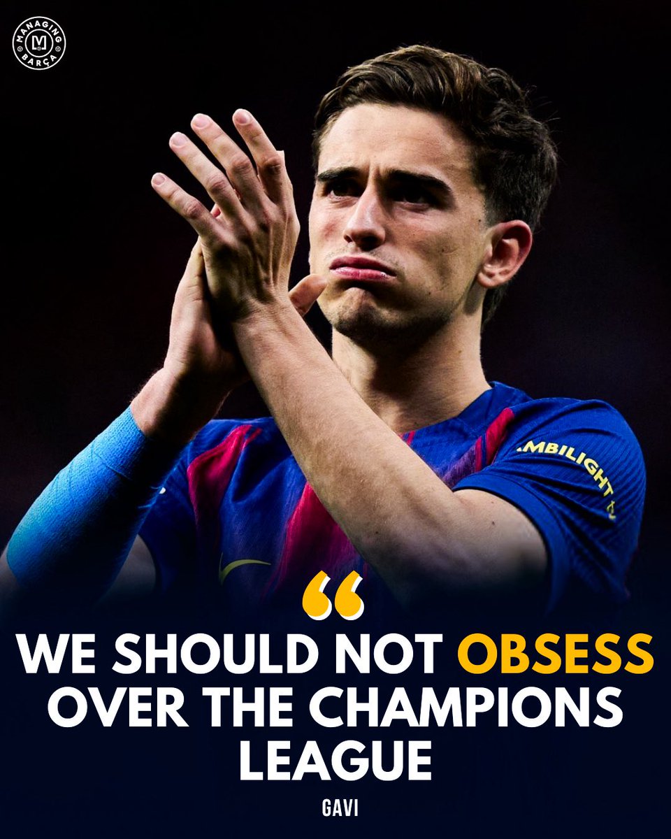 ManagingBarca's tweet photo. 🚨🚨🗣️ Gavi: “We must 𝐍𝐎𝐓 obsess over the Champions League. When it comes, it comes. We’ve had a hell of a season in La Liga, we’ve won the Super Cup again, proud of my team. I hope to win La Liga today and celebrate it.” 🤝💙❤️🏆 https://t.co/ydvLXd6aq8