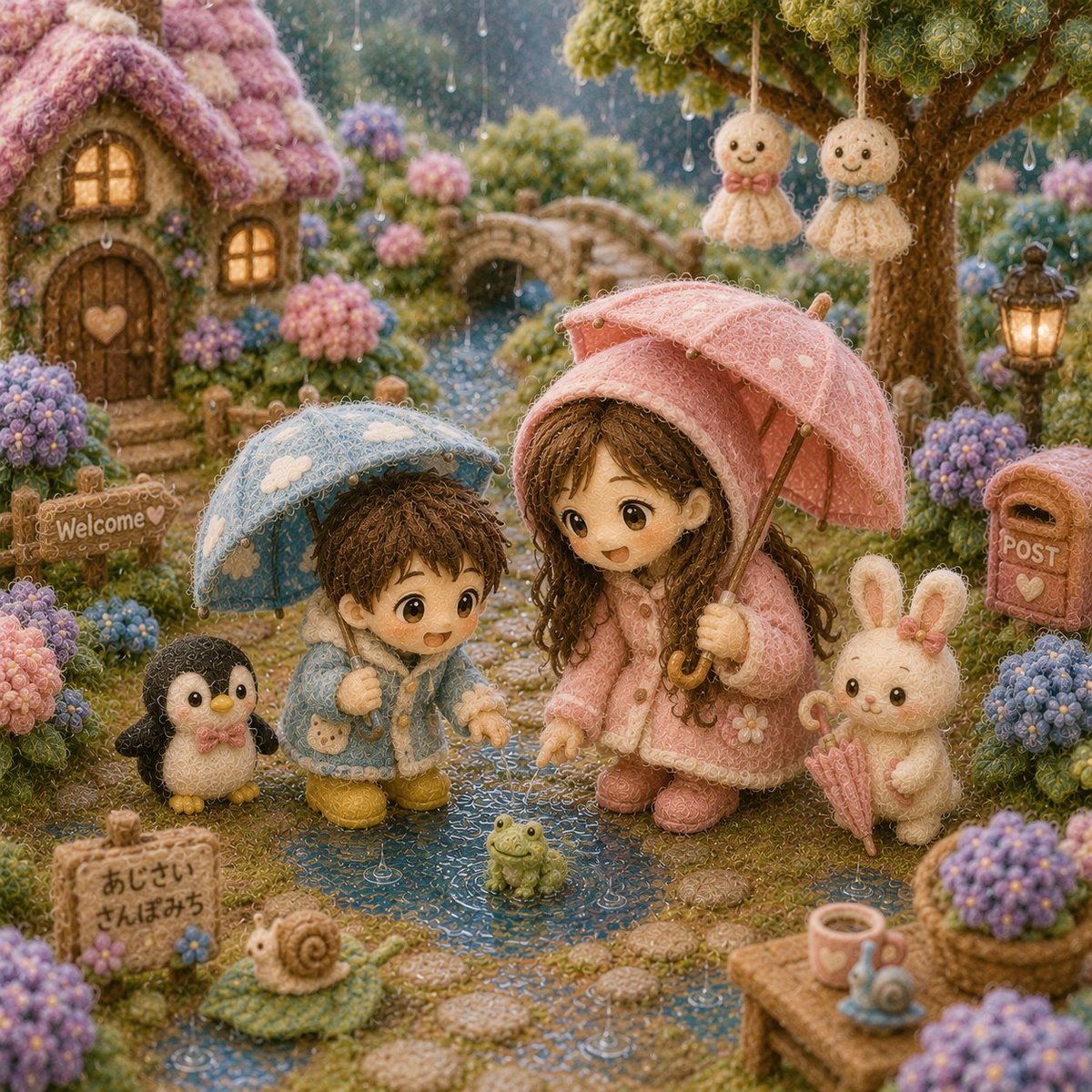 ameriさんの羊毛フェルトプロンプトで やっと作れた〜🧶☔✨ 梅雨の
