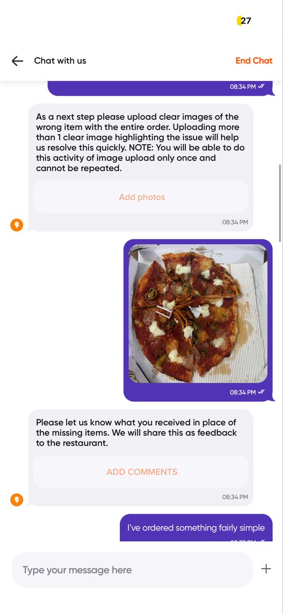 amitpai87's tweet photo. @Swiggy outdoing itself. Sending a Non Veg pizza instead of a Veg pizza and not responding on chat! @SwiggyCares apparently!! https://t.co/9xYyVfU8Wx