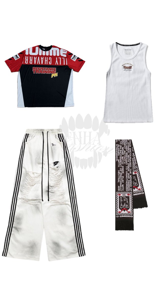 [260510] ANNYEONG BANGKOK

- Willy Chavarria x Hummel 'Resistance Training' T-shirt
- Martine Rose 'Logo Ribbed Tank Top'
- YORI 'Dirty Wash 5 Stripe Denim' (White) ($518)
- Umbro 'Notice' Scarf (Black/White)

#JUNGWON #정원 #ENHYPEN #엔하이픈