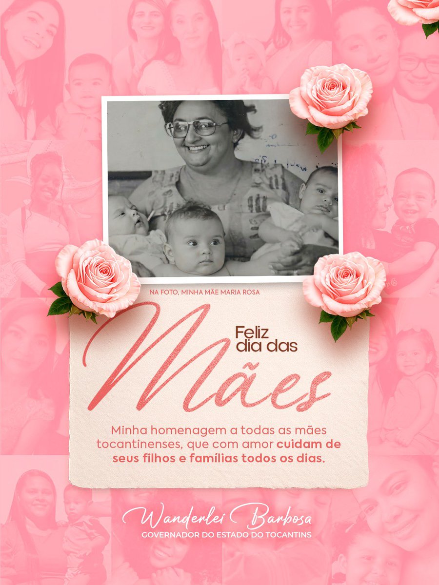WanderleiTO's tweet photo. Meu abraço carinhoso a todas as mães do Tocantins e do Brasil. Recebam meu respeito, meu carinho e esta homenagem especial. 💐 https://t.co/AMVAUTEkEf