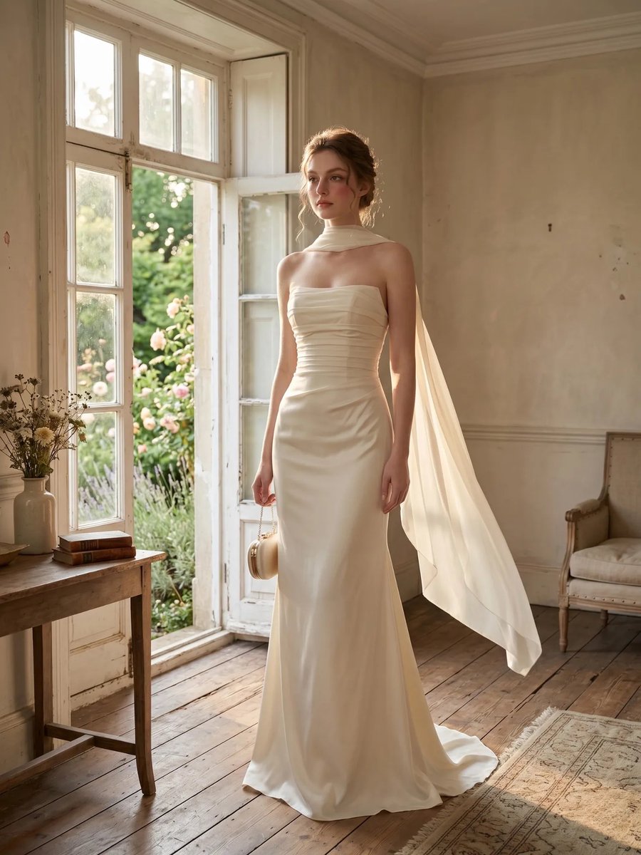 aunomay's tweet photo. Pessa Satin Gown — Soft Structure, Dramatic Presence

A silhouette that speaks without volume 🤍

#MermaidGown #LuxuryEveningDress #ModernBride #QuietLuxury #StraplessGown #ElegantStyle #MinimalistLuxury #BridalLook #EveningWear #Aunomay #TimelessElegance #FormalDress https://t.co/qsUQpsqliH