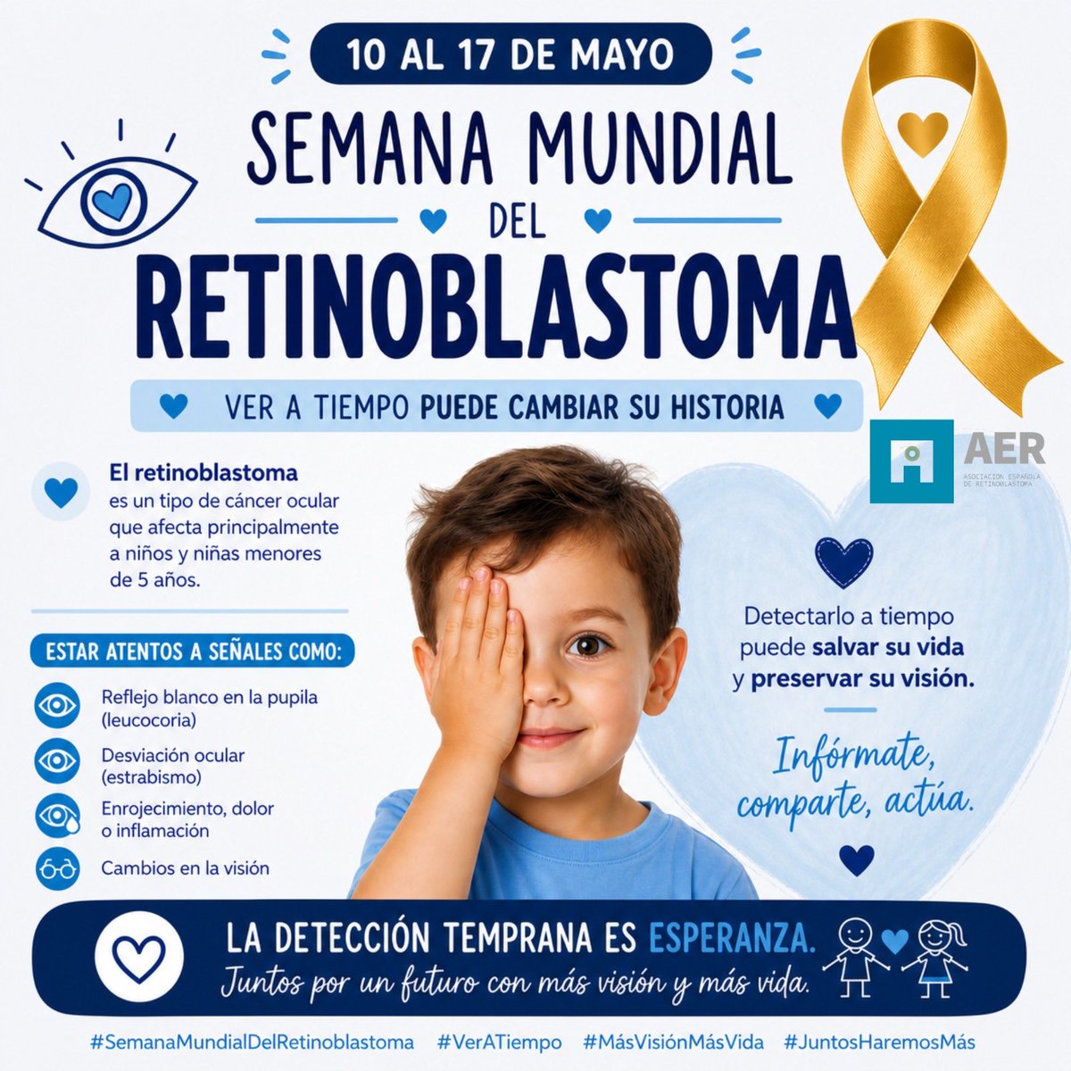 _AER_es's tweet photo. Podéis apoyarnos esta semana, publicando una foto vuestra, de vuestra familia, de quien queráis, tapándose un ojito como el niño del cartel, y publicándola en vuestras redes con el #SemanaDelRetinoblastoma 
Llenemos X de difusión y apoyo a que se conozca el Retinoblastoma https://t.co/p04DpGZ5d5