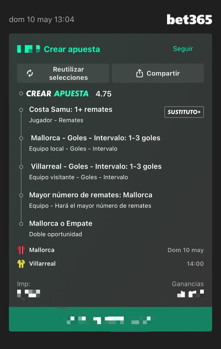 DiyoBets's tweet photo. Os dejo esta Funbet 4,75 para el Mallorca - Villareal 📊📊

Tener en cuenta que el Villareal entra con muchos suplentes y probablemente el Mallorca ataque más de lo esperado. https://t.co/zDTFJBrdbb