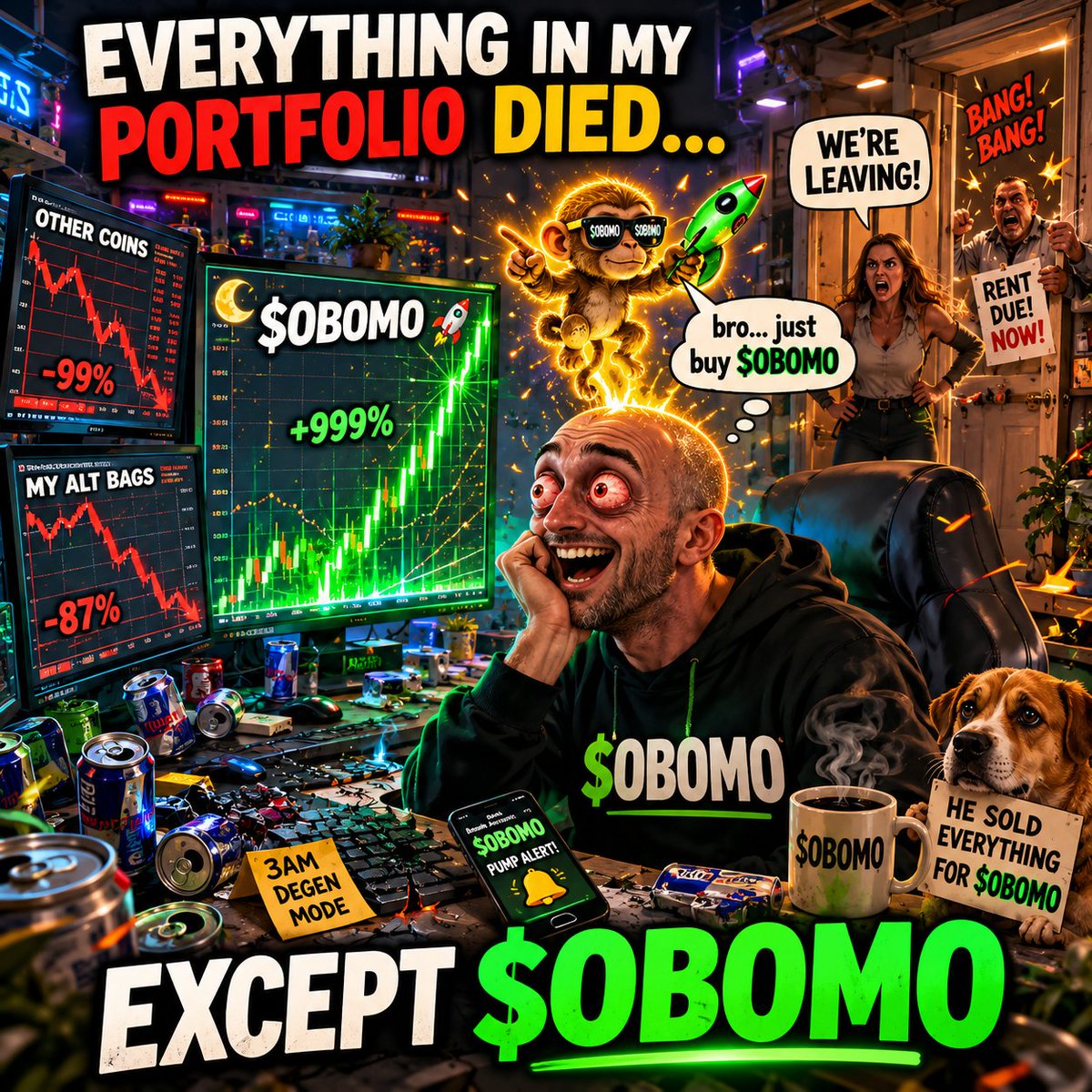 abdulqudus1117's tweet photo. “Me after ignoring every ‘serious’ investment advice and buying $OBOMO instead 💀”
#OBOMOMEME 
@pumpfunHTG https://t.co/itwJUoIhiW