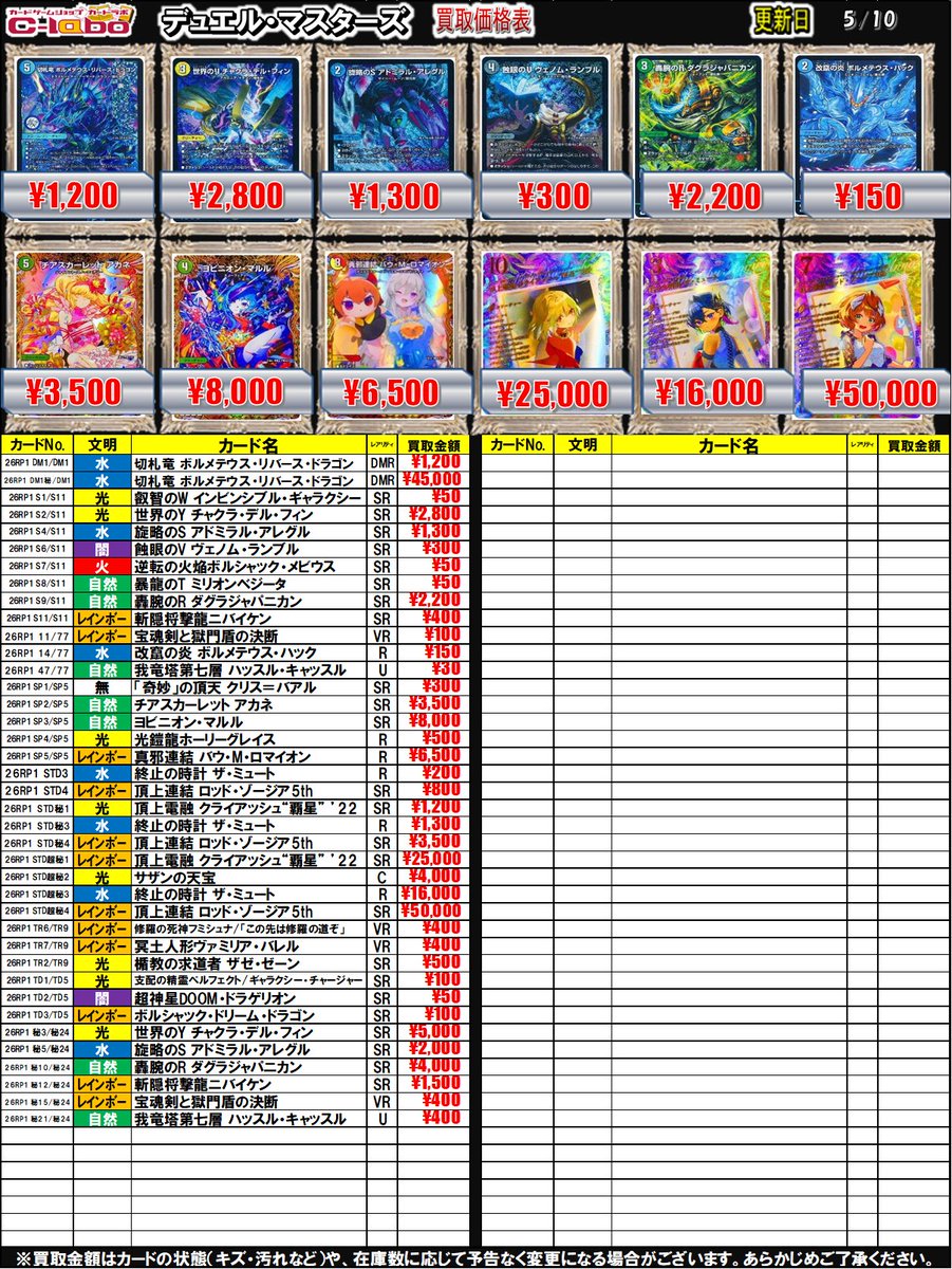 デュエルマスターズ 買取情報】 明日の買取表です‼️ 『逆転神VS切札竜