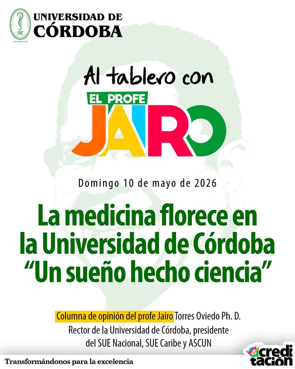 JTorresOviedo's tweet photo. #ColumnaDeOpinión. “Con este nuevo programa académico, la Universidad de Córdoba reafirma su responsabilidad y compromiso por la formación académica, científica y humana de la juventud cordobesa”

Les comparto mi columna de opinión publicada hoy 10 de mayo  en @elmeridiano_co

📰🗞️ https://t.co/DIvQK7jwx3