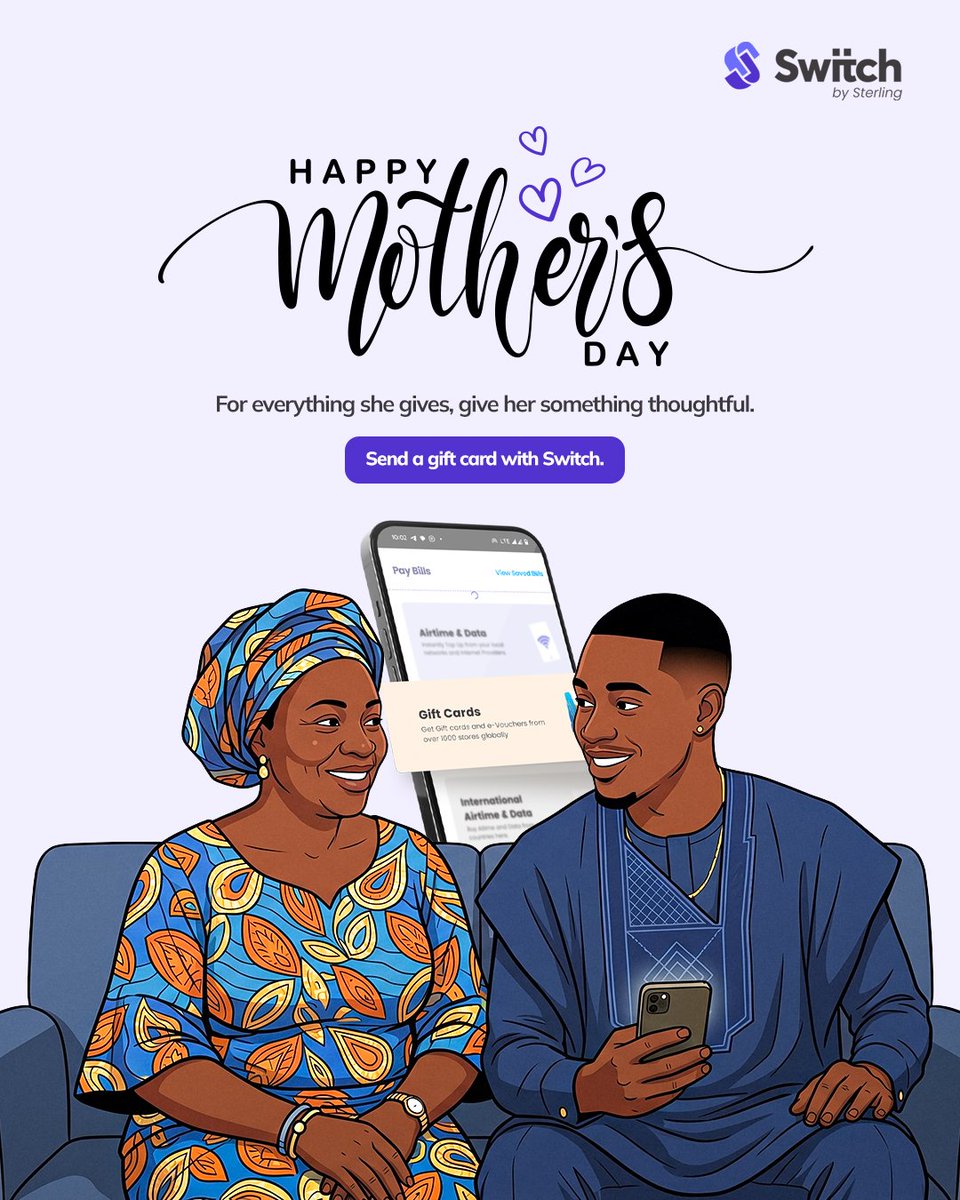 Switch_Nig's tweet photo. For all the times she put everyone else first… 🤍

This time, make it about her.
Give her the freedom to choose what she truly wants. 🎁

Send a gift card with Switch.

#MothersDay #GiftCard #Switch https://t.co/XWFJtuKO5D