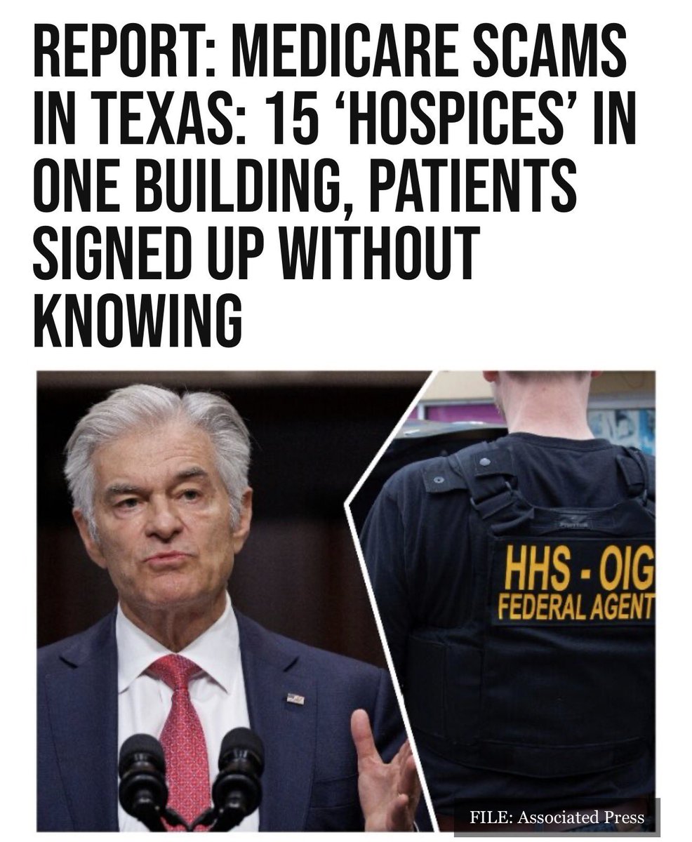 GuntherEagleman's tweet photo. 🚨 ABSOLUTE SCAM! 

15 fake “hospices” crammed into ONE building in Texas running a massive Medicare fraud operation, signing patients up without them even knowing.

This is our taxpayer dollars being stolen while we get screwed. 

Medicare is supposed to help people, not be a piggy bank for fraudsters.

Bring back DOGE!