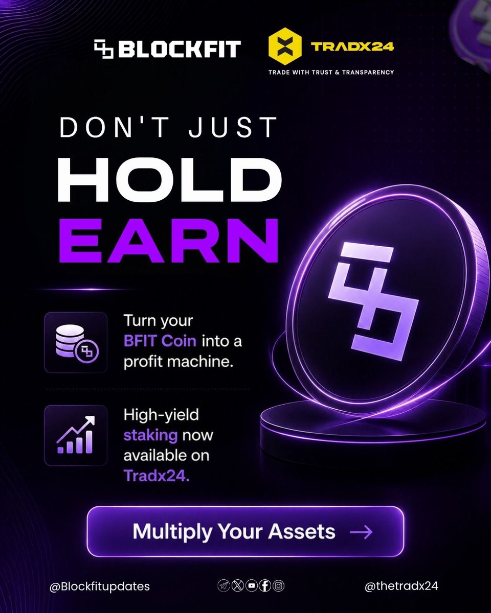 Fit24updates's tweet photo. Don’t just hold your assets — make them work for you. 📈⚡

Stake BFIT Coin on Tradx24 and unlock high-yield earning potential designed for long-term growth.

Turn patience into profits and multiply your assets smarter. 🚀💰

#BFIT #CryptoStaking #StakeAndEarn https://t.co/2quVZWMNwF