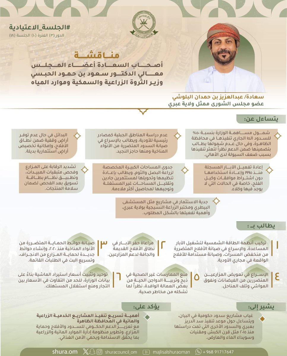 AbuHaza888's tweet photo. نتقدم بجزيل الشكر والتقدير إلى @MAFWR_OM على الموافقة  لإعادة بناء حاجز النجيد بولاية عبري وسوف يتم الاسناد قريبا مثمنين جهود الوزارة واهتمامها بالمشاريع التي تخدم الأهالي وتعزز البنية المائية في الولاية كما نتقدم بخالص الشكر والتقدير إلى سعادة محافظ الظاهرة @governorofficeD على متابعته المستمرة لهذا المشروع، والشكر موصول إلى سعادة عبدالعزيز البلوشي عضو مجلس الشورى ممثل ولاية عبري @albalushi_8787 على جهوده ومتابعته للمشروع من خلال قبة المجلس.
ونثمن كذلك الجهود المبذولة من قبل الإخوة في @MAFWR_Dhahira بمحافظة الظاهرة لما يقدمونه من تعاون وحرص في متابعة مختلف المشاريع التنموية بالمحافظة.
كما نتوجه بالشكر لأهالي بلدة النجيد@AlNajeedDam1 على اهتمامهم ومتابعتهم المستمرة لهذا المشروع، سائلين الله التوفيق للجميع لما فيه خير الوطن والمواطن.