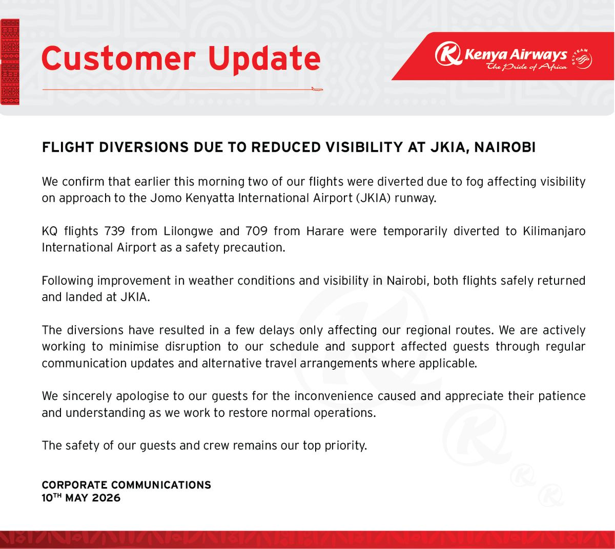 Official Kenya Airways tweet media