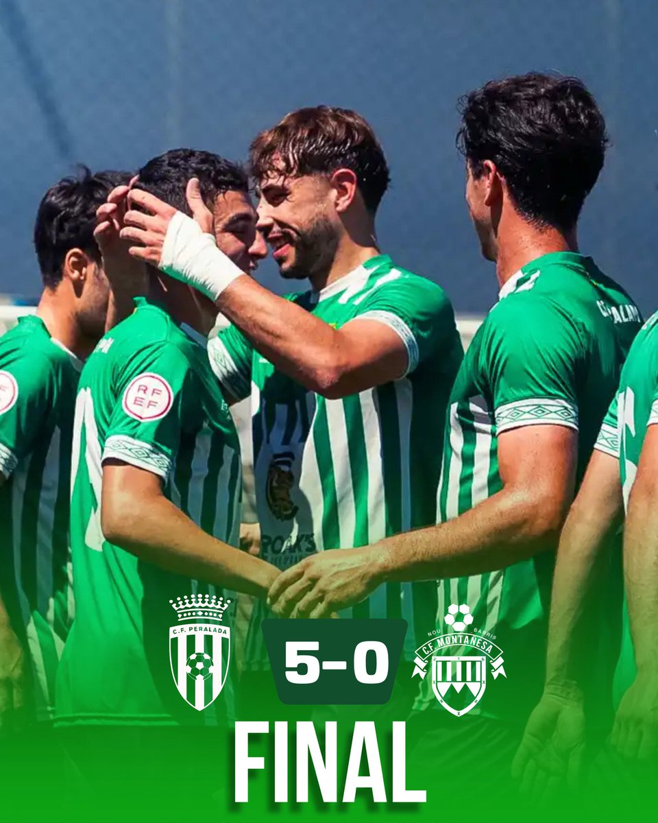 CFPeralada's tweet photo. ⌚️ 𝐅𝐈𝐍𝐀𝐋 🏁
⚽️ @cfperalada 5️⃣ - 0️⃣ @Montanyesa1927
#3RFEF #FutCat #SomPeralada #ForçaVerda #OrgullXampanyer 💚⚔️ https://t.co/ygjbZoRTEk