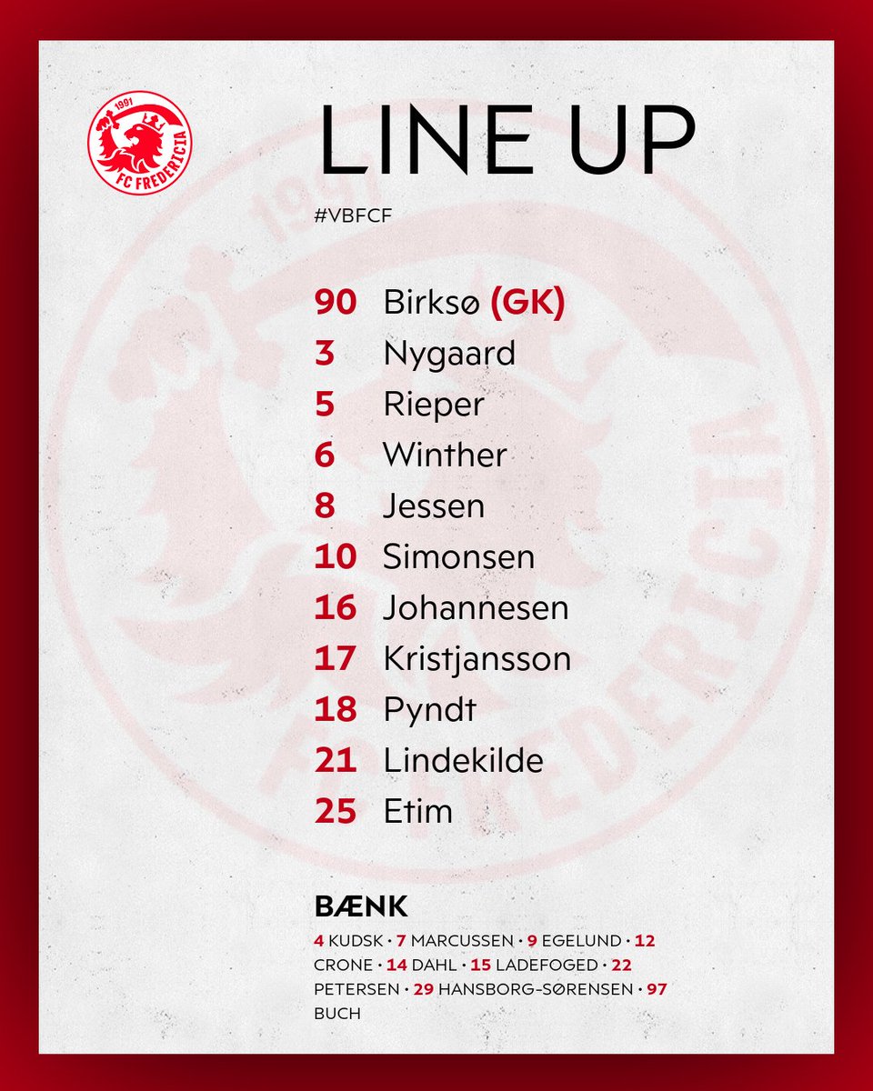 Superligaen's tweet photo. Startopstilling FC Fredericia #SLDK #VBFCF #ditholdvoresliga https://t.co/rx0Ek0SBqg