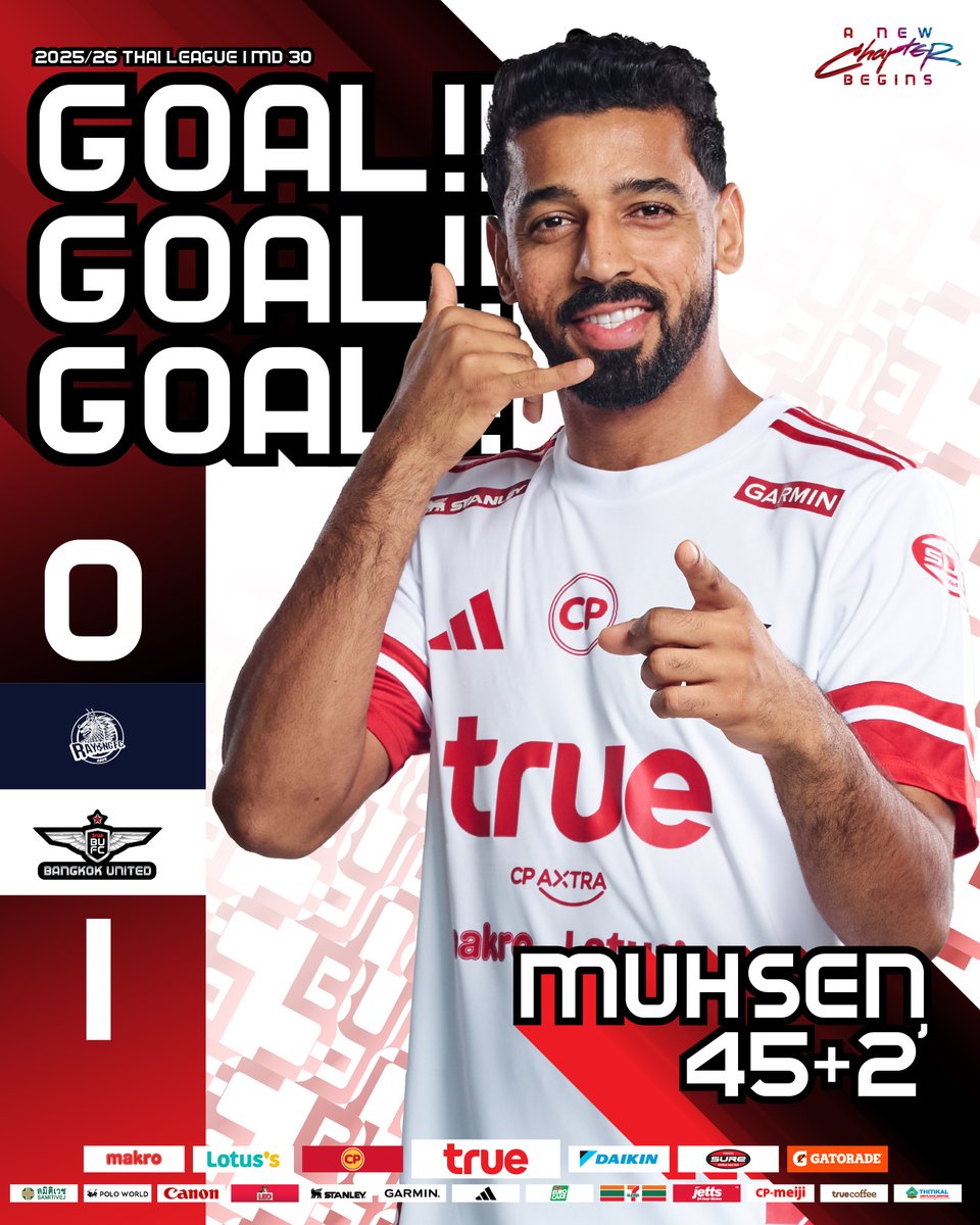 TRUEBUFC's tweet photo. GOAL!!!
"M16" ซัดสองเกมติด! ทำประตูให้แข้งเทพบุกมานำ ระยอง เอฟซี
🏆 Thai League 2025/26 Matchday 30
Rayong FC 0-1 True Bangkok United
#ทรูแบงค็อกยูไนเต็ด #TrueBangkokUnited #TrueBUFC
#ANewChapterBegins #บทใหม่เริ่มต้น https://t.co/h89yAUFaAs