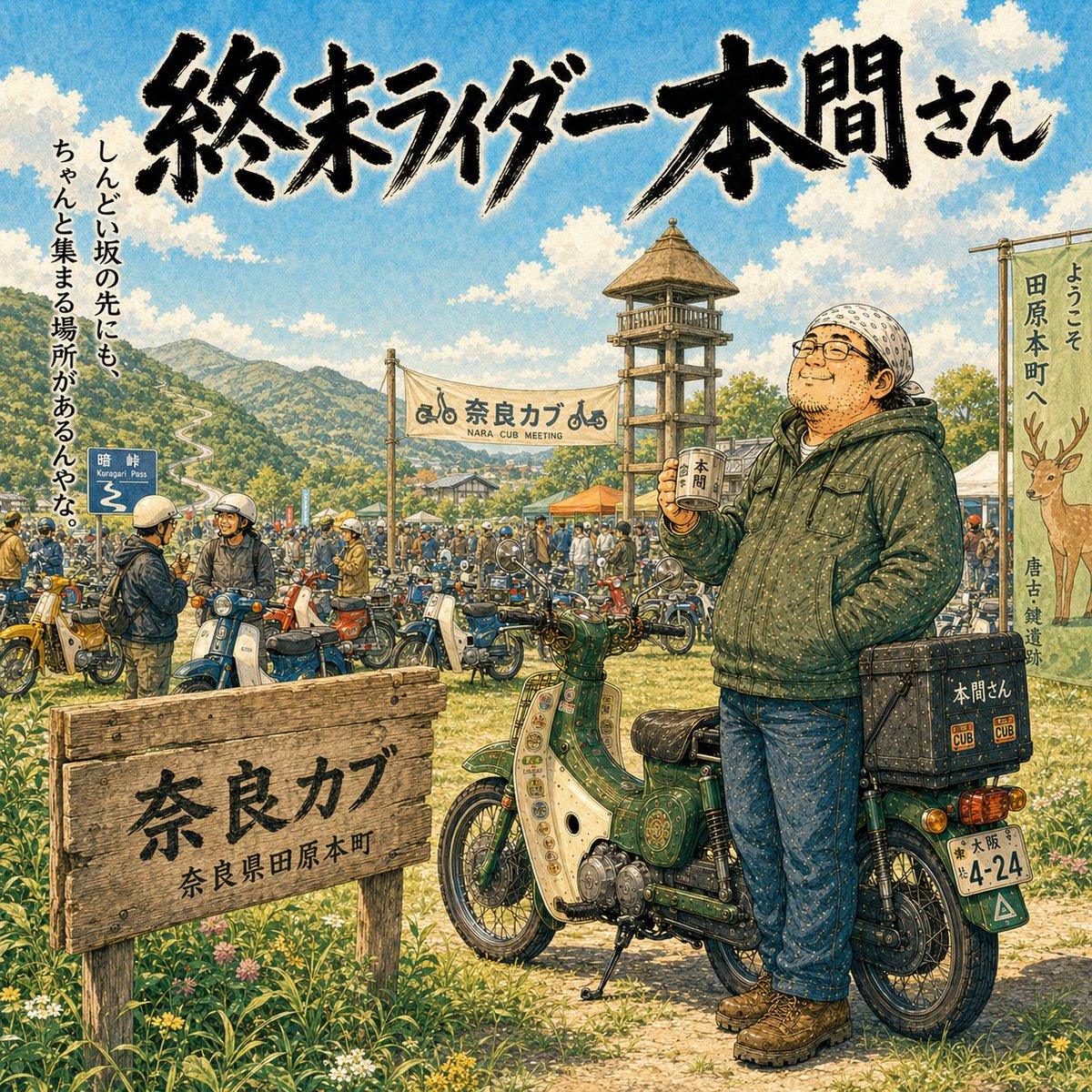 moaiuni's tweet photo. #100日後にバイクを降りる本間さん終末ライダー本間さん 14日　奈良カブ https://t.co/XbvcYBNRD4