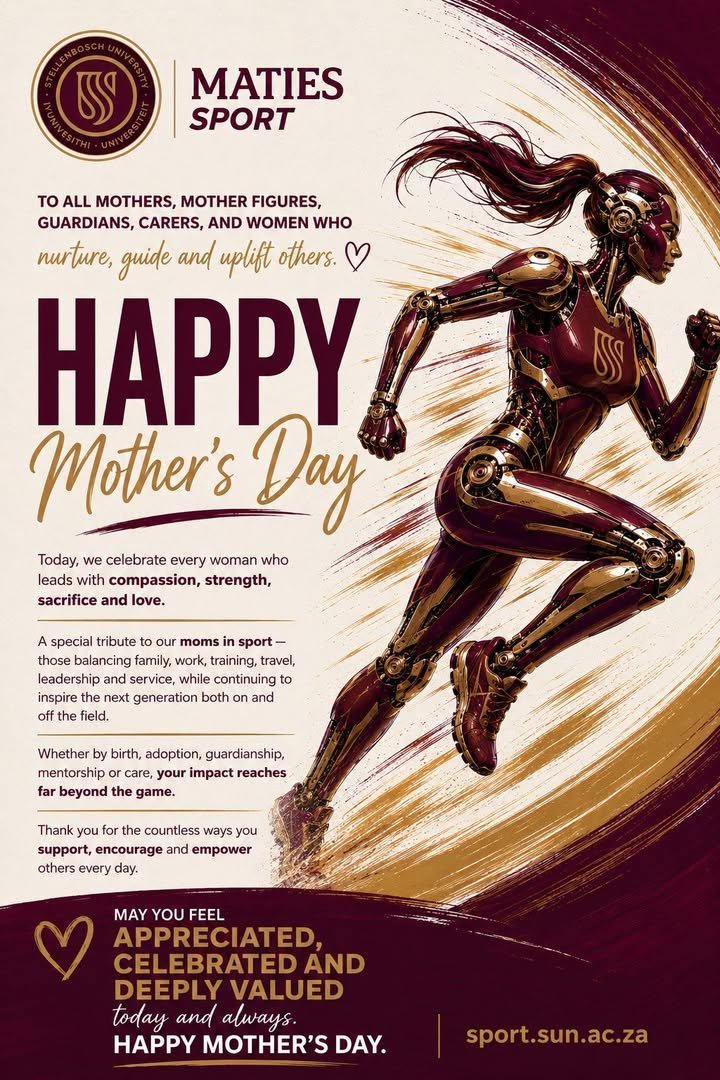 MatiesSport's tweet photo. Happy Motherโs Day to all the incredible moms and mother figures in the Maties Sport family โค๏ธ
Thank you for your love, strength, and unwavering support, on and off the field ๐
#matiessport #maroonmachine https://t.co/pJ1E3H0DHA
