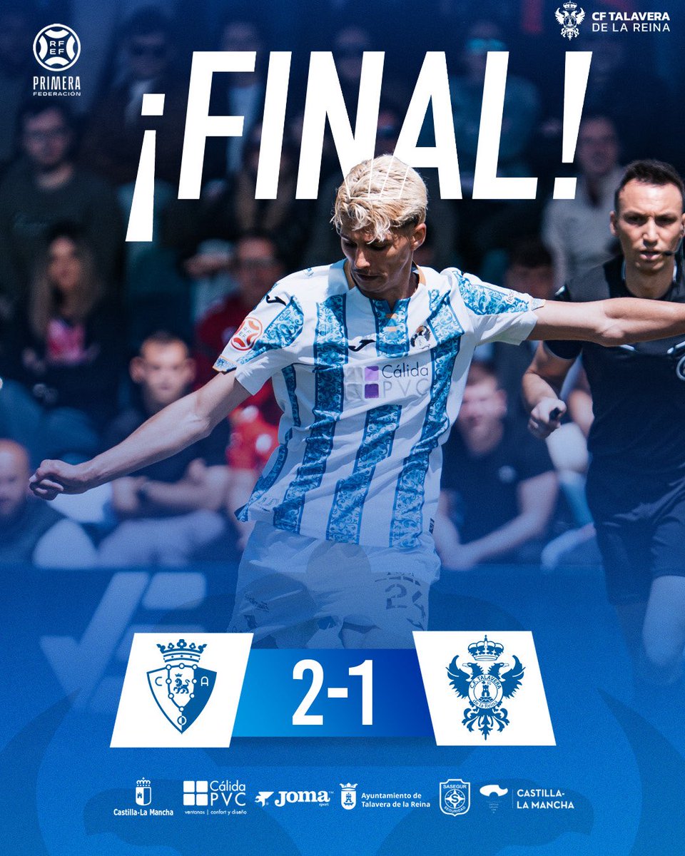 CFTalavera's tweet photo. Final del partido en Tajonar.

El equipo lo intentó hasta el último minuto, pero dos acciones difíciles de entender, especialmente contando con FVS, nos impidieron sumar.

Este es el Tala: seguiremos compitiendo y peleando hasta el final. Que nadie lo dude.

#OsasunaTalavera https://t.co/AEia0HhM15
