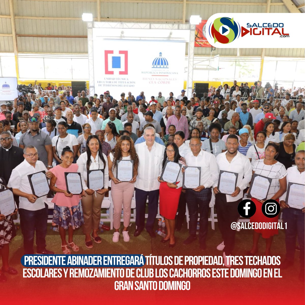 SalcedoDigital1's tweet photo. Presidente Abinader entregará títulos de propiedad, tres techados escolares y remozamiento de club Los Cachorros este domingo en el Gran Santo Domingo https://t.co/yO5ll2o4XG https://t.co/IwbIn3Ljo8