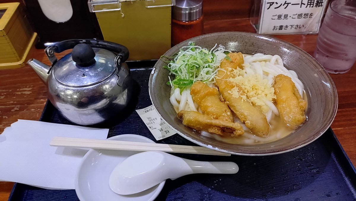 で、こうなる
（資さんは近くにない）

店内のB'zファンがことごとくごぼ天うどんを食すなか、黙々と野菜天うどんを食べるお兄さんに心意気を感じた

松本さん、ごぼ天をだしにひたひたにしないとダメなら、豊前裏打会のごぼ天ではダメなんだろうな（私もだしに浸す派）