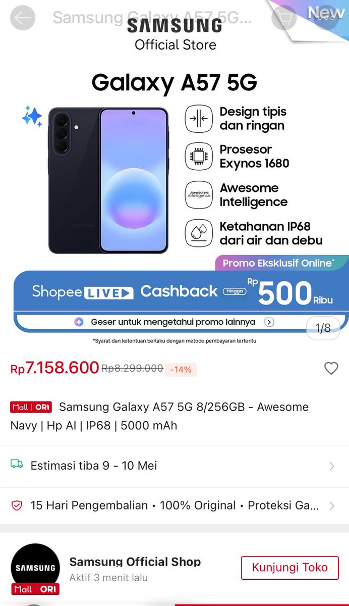 ibramkanbro's tweet photo. @ShopeeID @ShopeelD @samsungID Desain slim &amp; performa kuat Exynos 1680 di Galaxy A57 5G, jadi bebas Explore Cross Passion Mission &amp; ngelakuin banyak hal yang aku suka #GalaxyA57withShopee https://t.co/Li8qoUQigH