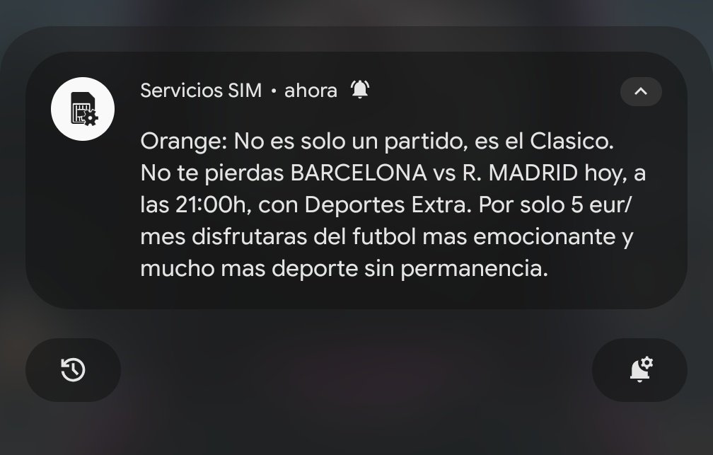 chechu22233's tweet photo. @orange_es Podéis explicar que mierda es esta? No sólo jodeis a todo el país bloqueando medio internet cada vez que hay un partido de liga sino que encima ahora os dedicáis a enviar spam a los clientes q no se puede desactivar uno enviado por servicio SIM y el otro por alertas tipo la DANA https://t.co/kzwS59swQj