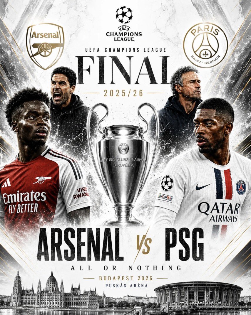 SPAGH3TTIMAFIA's tweet photo. 🏆 UEFA Champions League Final
PSG vs Arsenal FC
📅 May 30, 2026
⏰ 4:00 PM UTC 
#football #uefa #psg #arsenal https://t.co/G0THcTlQdb