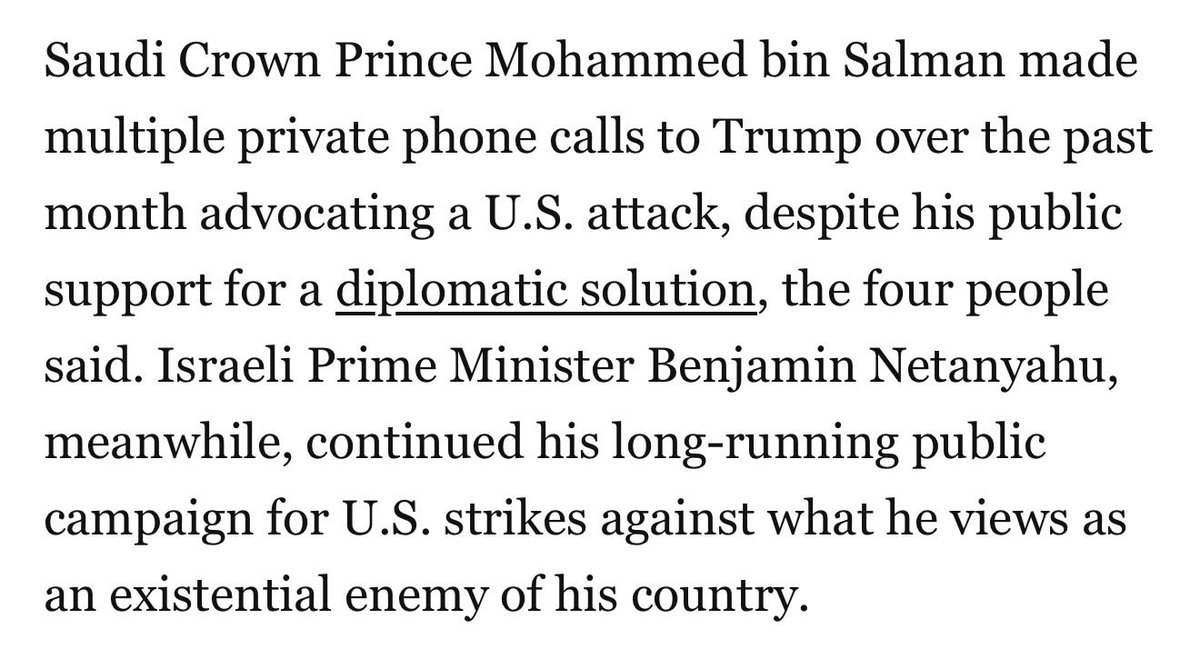 AviMayer's tweet photo. It is a matter of public record that Saudi Arabia, from Crown Prince Mohammed bin Salman on down, pushed hard for a U.S. attack on Iran.

Attempts to rewrite history should be taken as such. https://t.co/UO5i5O3wyT