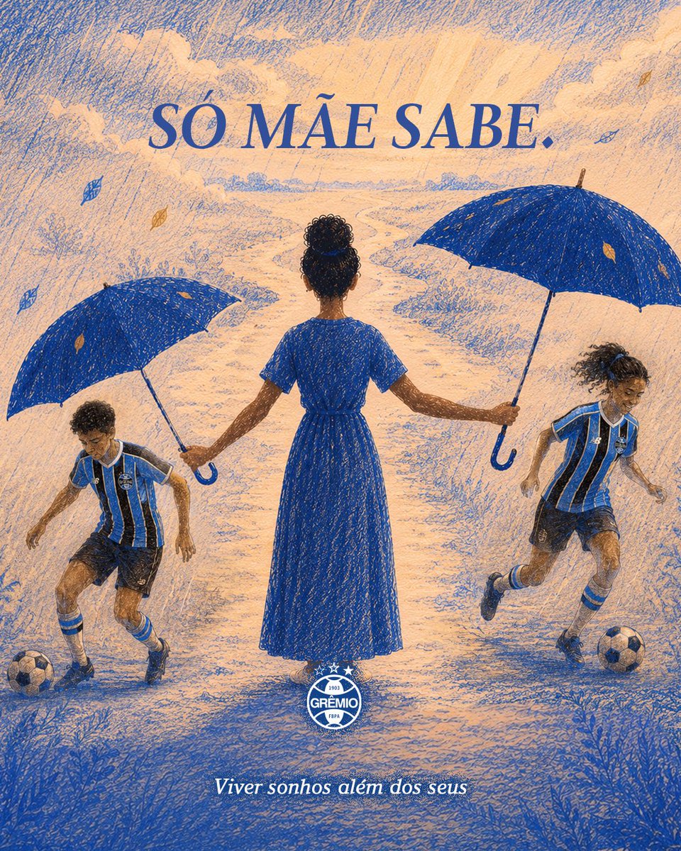 Gremio's tweet photo. SÓ MÃE SABE 🇪🇪💙 É ela que está sempre lá para nos apoiar. É ela que é sinônimo de cuidado, força e Imortalidade. Neste Dia das Mães, o Grêmio homenageia quem nunca deixa de torcer, cuidar e acreditar. Afinal… só mãe sabe o que é carregar o coração fora do peito. Feliz Dia das Mães!