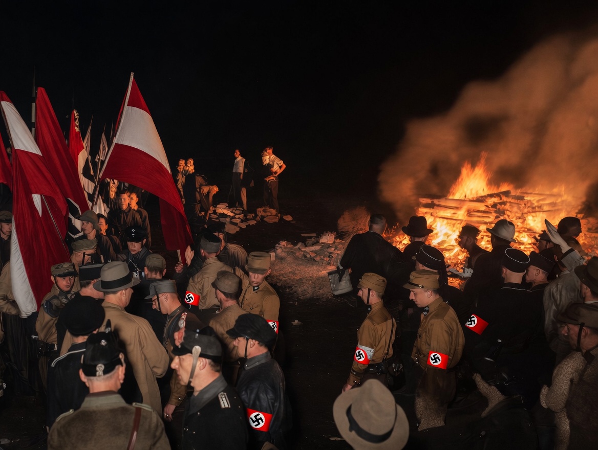 Un 10 de mayo de 1933, miembros de las camisas pardas nazis, quemaron más de 25.000 libros en Berlín, cerca de una Universidad y una Ópera, incluyendo obras de Albert Einstein, Freud o Kafka, además de las de Marx y Engels.

El nazismo se declaró enemigo de la cultura, ya que