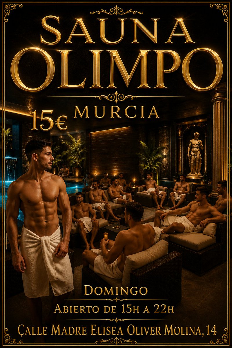 SaunaOlimpo's tweet photo. Tómate un respiro hoy Domingo de una semana llena de extres 🔥 y experimenta el verdadero paraíso de @SaunaOlimpo

Todos tus morbos y relajación se te harán realidad. 

Abrimos de 15h a 22h /15€
--
📍 Calle Madre Elisea Oliver Molina 14 Murcia https://t.co/1yhNXMld78