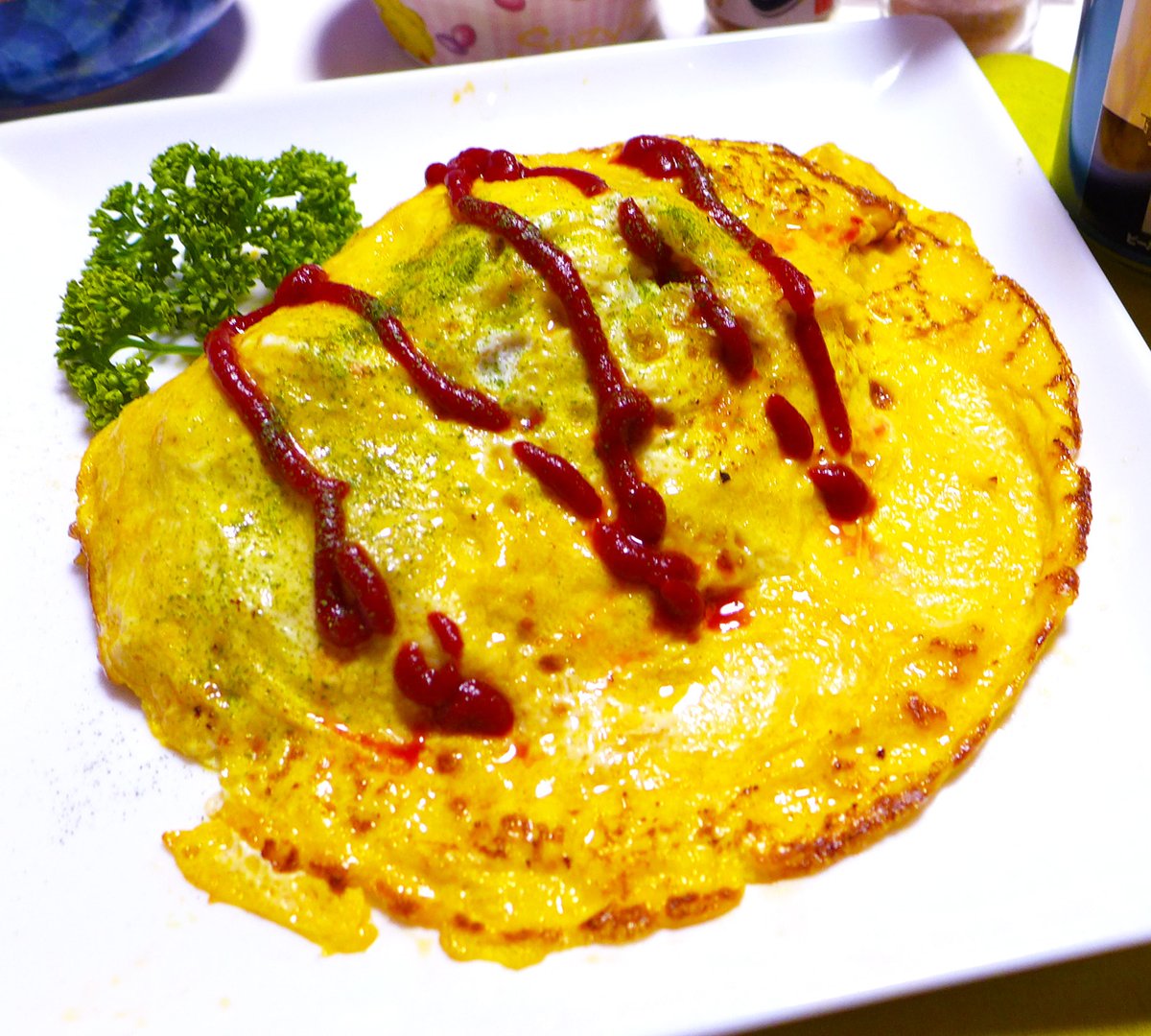 とらさんオムレツ♡(21) 今日は夜オムレツにしてみました🍴
