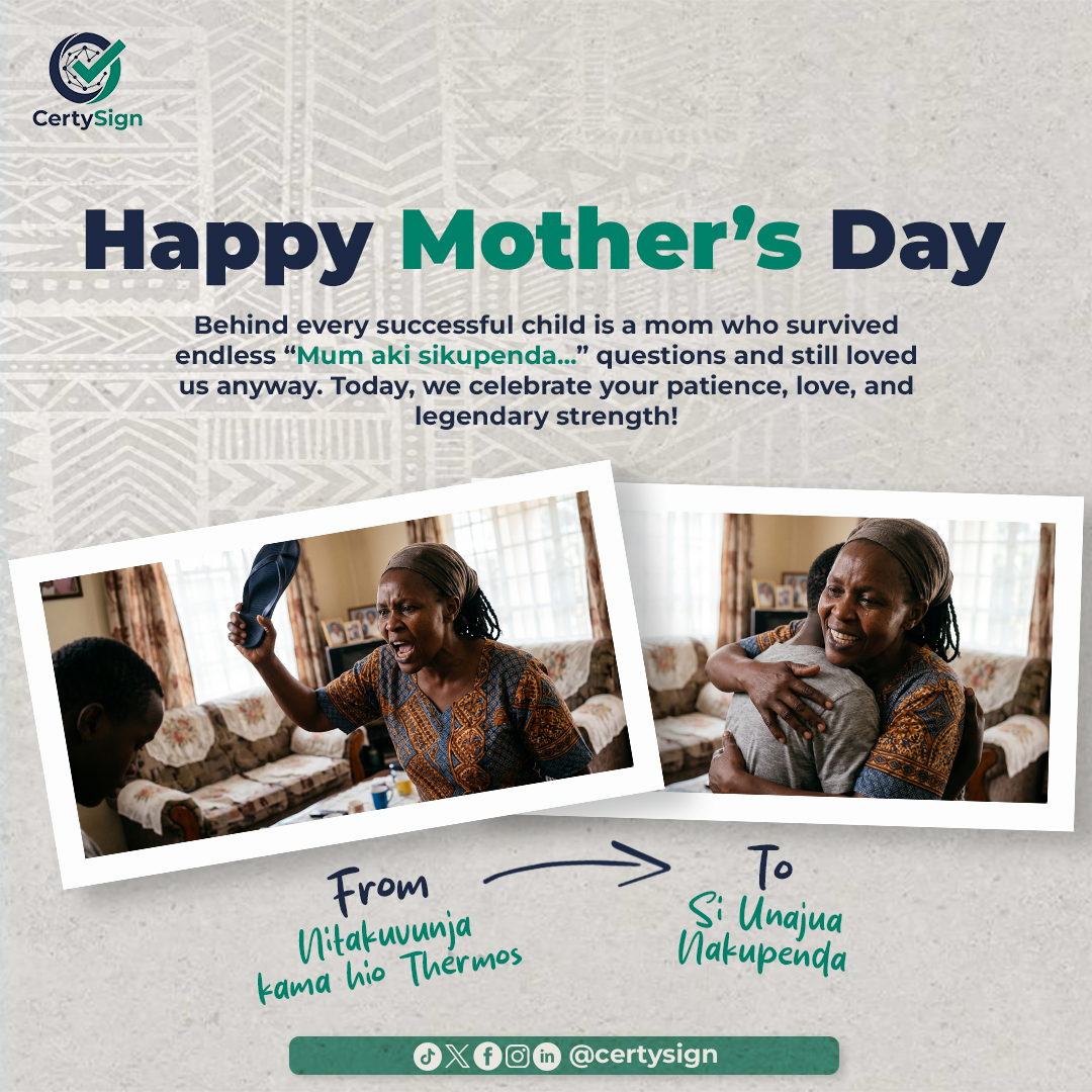 CertySign's tweet photo. Happy Mother's Day to every mum who threatened us, fed us, and loved us anyway. 💚
@CertySign | Sign with Certainty
#HappyMothersDay #KenyanMums #MothersDay #CertySign #Mum #trending #Vunjayote https://t.co/71mYM7dI8o