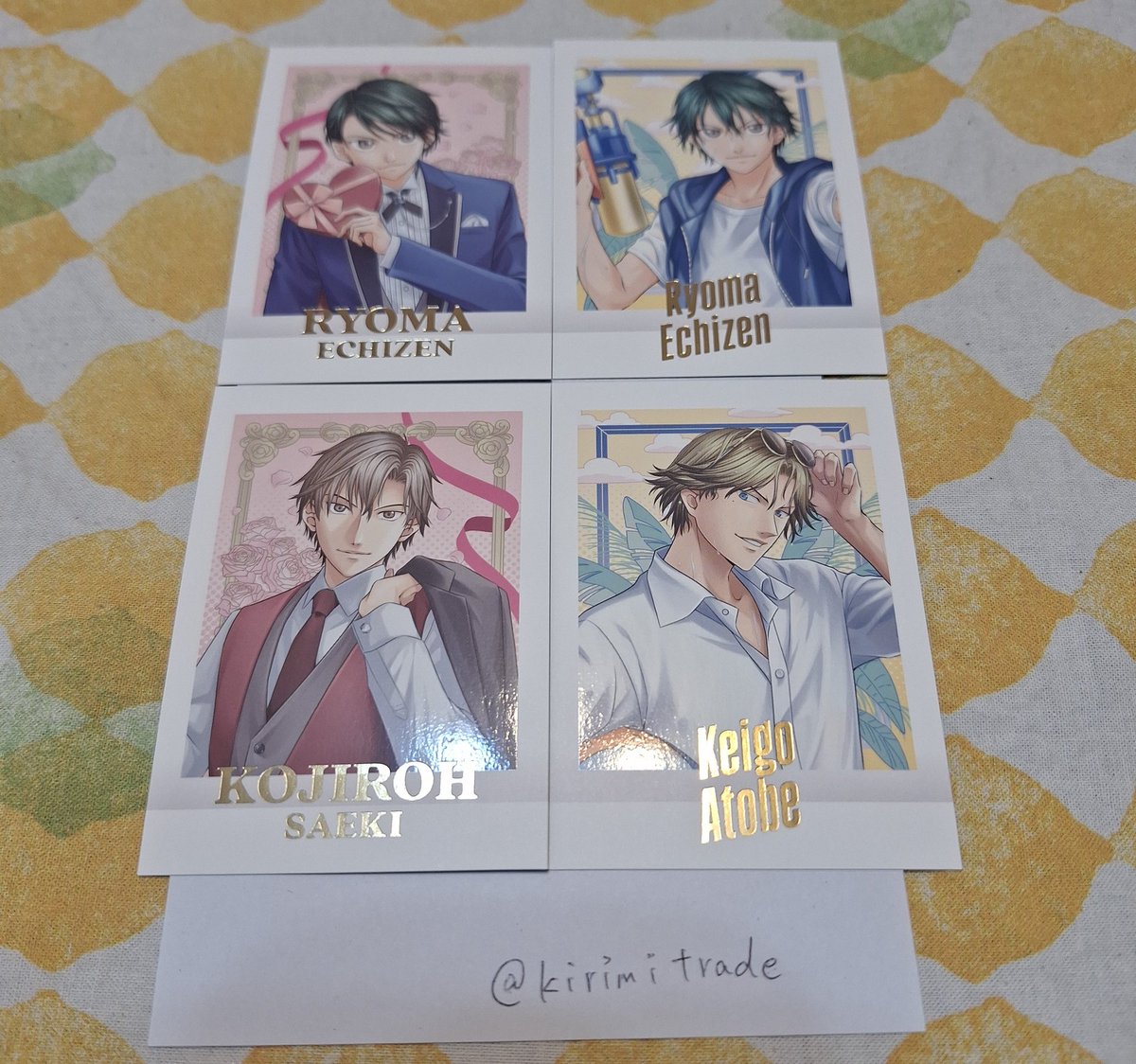 kirimitrade's tweet photo. 【交換】テニプリ テニスの王子様　ドキサバ 学プリ カラ鉄 コラボ
ぱしゃこれ レア 箔押し

譲：越前(学プリ・ドキサバ) 佐伯 跡部
求：手塚＞観月＞幸村

郵送交換のみ。
越前お声がけ中のため少々お時間いただきます。
検索からでもお気軽にお声がけください。よろしくお願いいたします。 https://t.co/aOTDuoC6ku