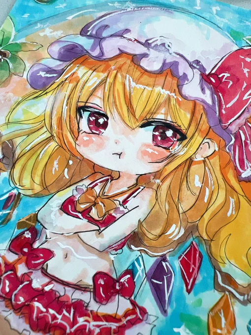 ぷーっくりフランちゃん ほっぺもちもちに描けました ヤフオク終了間近です 一点ものなので気になる方ぜひ見てください #東方Project #フランドール・スカーレット #同人手描きイラスト