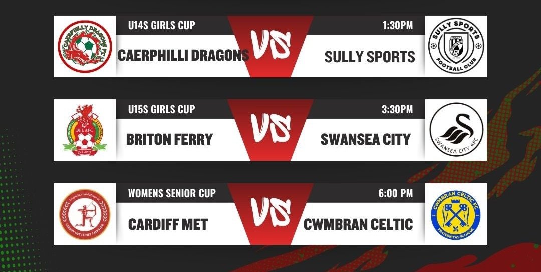 grassroots55's tweet photo. Looking forward to great @SouthWalesFA finals day @PenybontWomenFC HQ 

Both Caerphilly &amp; Ferry unbeaten in their age groups and heading for a clean sweep 🏆🏆🏆 #Treble

Predictions 

U14s - Caerphilly 
U15s - Briton Ferry 
Women's - Cardiff Met https://t.co/V59tqgxKux