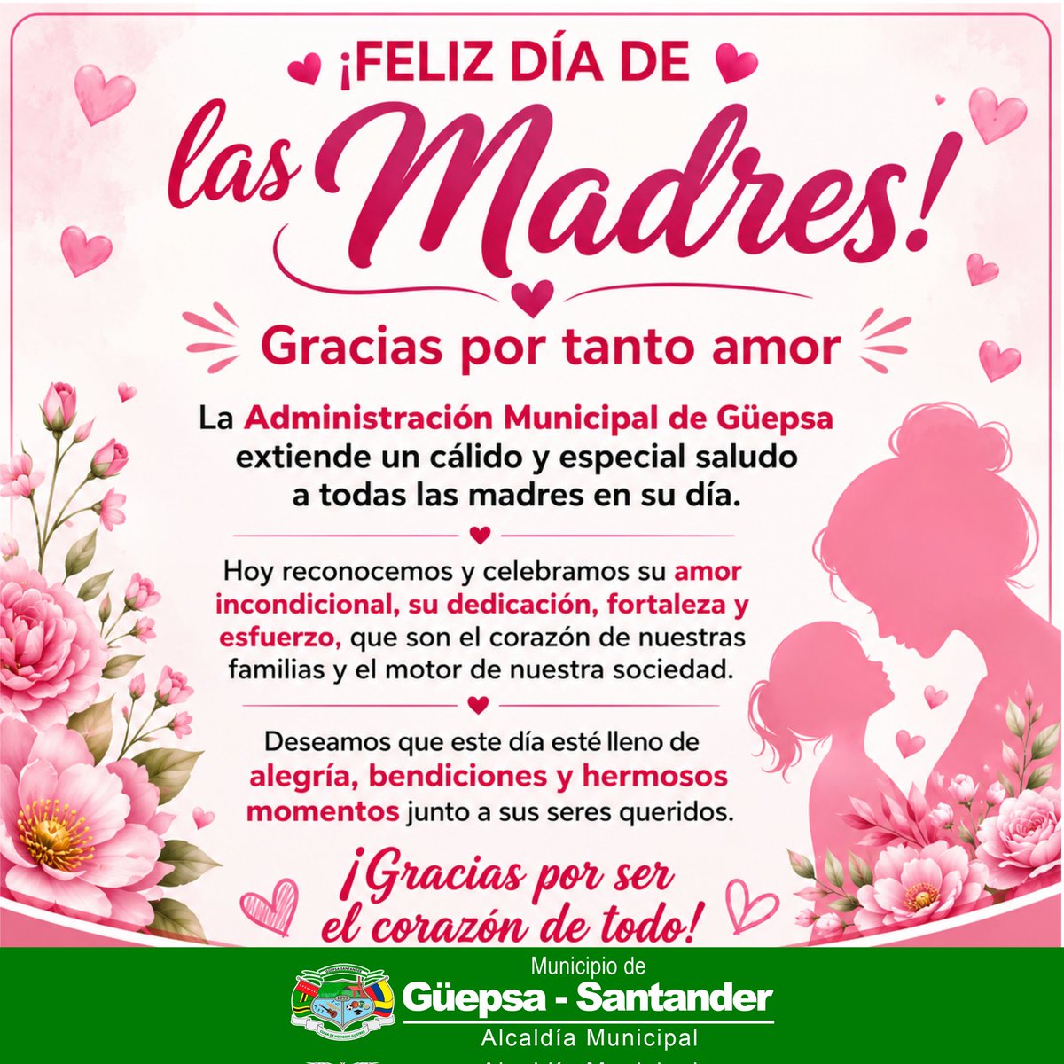 AGuepsa's tweet photo. 🌸💖 La Administración Municipal de Güepsa extiende un cálido y especial saludo a todas las madres en su día.
Deseamos que este día esté lleno de alegría, bendiciones y hermosos momentos junto a sus seres queridos.
🌷 ¡Feliz Día de las Madres! 🌷 https://t.co/MxLAHzatzN