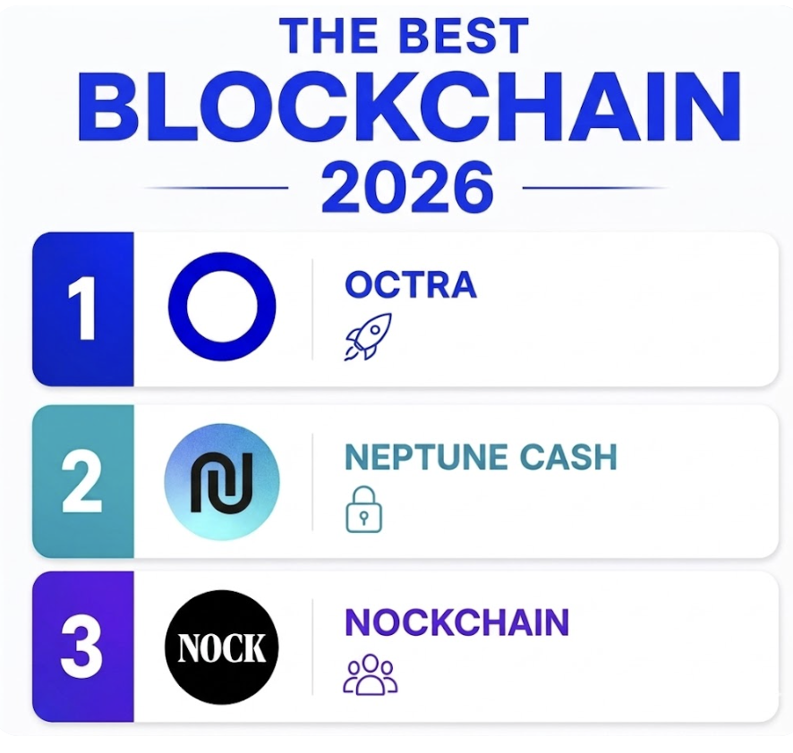 hilunnaki's tweet photo. Top 3 Blockchains of 2026

@octra  ($OCT)  first and the only  FHE-native L1 for encrypted smart contracts & compute (no decryption needed).

 @NeptuneCash  ($NPT)  Anonymous Cash L1
Privacy-first UTXO L1 with zk-STARKs + Mutator Sets. Scalable private txs, post-quantum secure

@nockchain  ($NOCK)  zkPoW L1
First Zero-Knowledge Proof-of-Work chain. Miners produce useful ZK-proofs instead of wasted hashes.

#FHE #EncryptedCompute #Privacy
 #zkPoW #UsefulWork #VerifiableCompute
#PrivacyCoin #zkSTARKs #PostQuantum