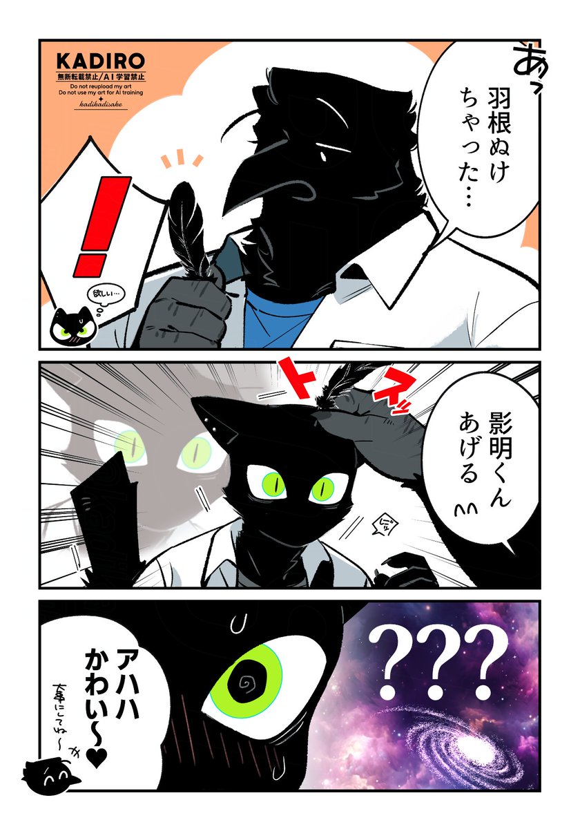 羽根を貰った黒猫くん🐈‍⬛🐦‍⬛ 